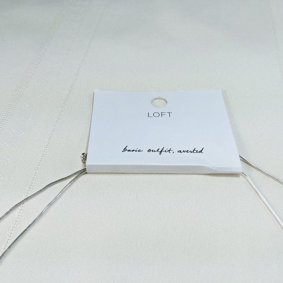 NWT Loft Metallic Beaded Layered Necklace Set Silver Tone - Picture 3 of 7